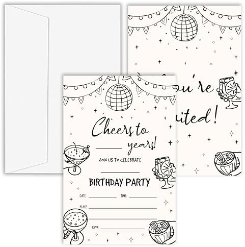 OXRUN Hand Drawn Birthday Invites Set of 20 with Envelopes