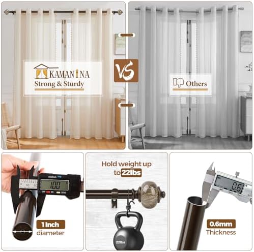 KAMANINA 1 Inch Bronze Curtain Rods 72-144 Inches Adjustable Heavy Duty