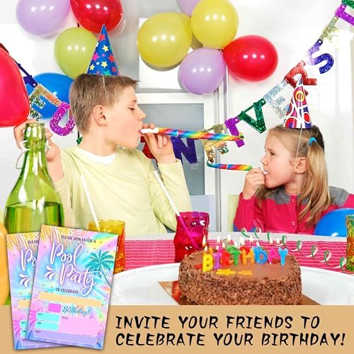 Tie Dye Birthday Invites for Kids 20 Cards with Envelopes