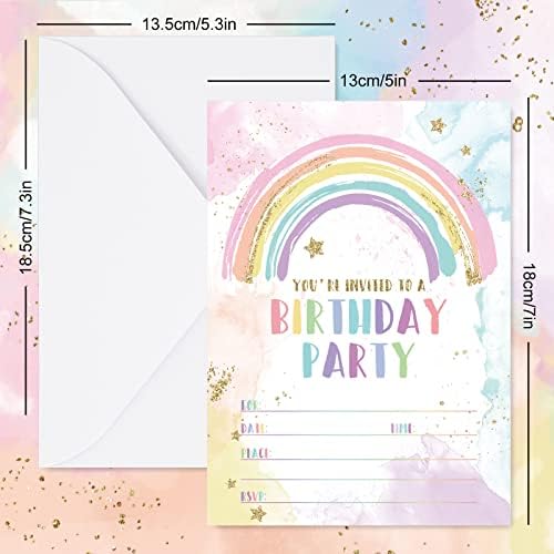 Rainbow Birthday Invitations with Envelopes Set of 20