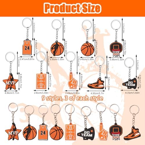Pack of 27 Basketball Keychains for Boys and Kids