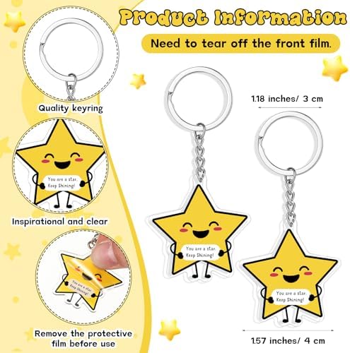 60 Sets Youre a Star Keychains with Cards Back to School Student Gifts