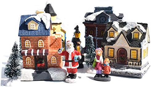 Forart 10Pcs Resin Christmas Village Set with LED Lights