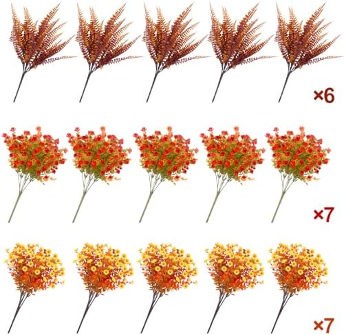 20 Bundles Artificial Fall Flowers for Outdoor Decorations