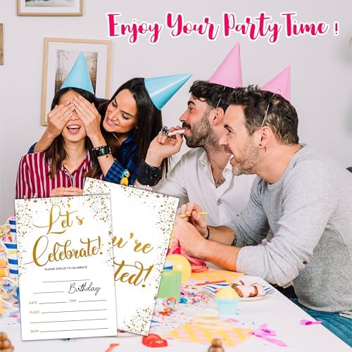 Lets Celebrate Gold Confetti Birthday Invites With Envelopes 20 Pack
