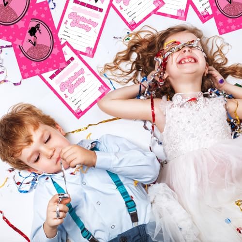 30 Pack Pink Birthday Invites for Girls with Envelopes and Stickers