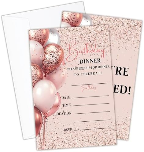 20 Pink Silver Birthday Invites with Envelopes