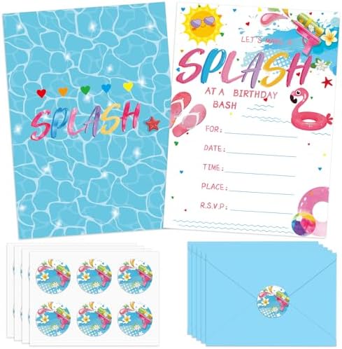 36PCS Pool Birthday Invitations with Stickers and Envelopes