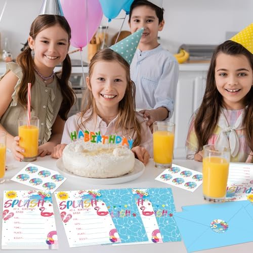 36PCS Pool Birthday Invitations with Stickers and Envelopes