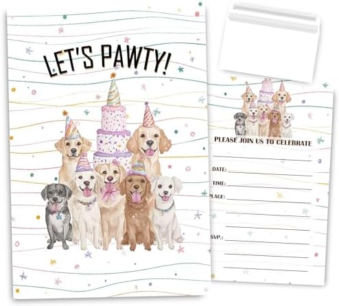 VAVINCI Pets Birthday Party Invitations 30 Sets with Envelopes