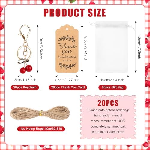 20 Set Cherry Keychains Party Favor Set