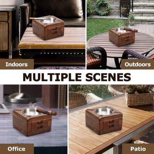 Tesonway Wooden Cigar Ashtray with 4 Slots and Drawer