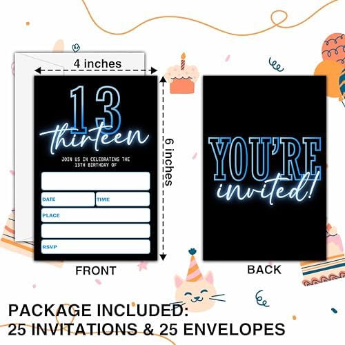 Neon Birthday Invitations for Boys 25 Double Sided Cards