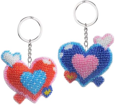 Beaded Heart Keychain for Couples - Red Blue Cross Stitch Charm