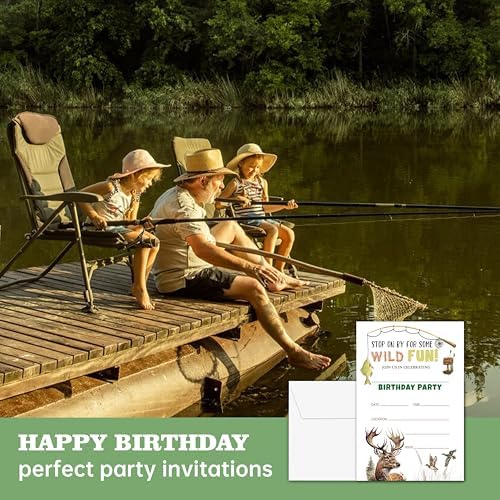 Wild Birthday Invitations Hunt Fishing Theme for Kids