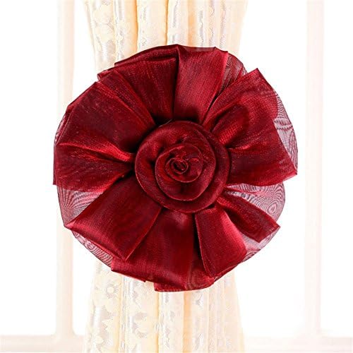 2 Pcs Burgundy Lace Flower Curtain Tieback Buckle Decor