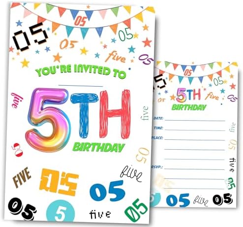 5th Birthday Invitations 4x6 Inches 30 Sets