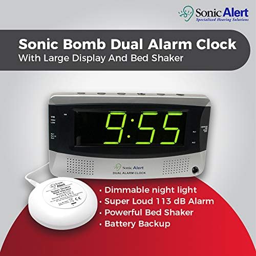 Sonic Alert Dual Alarm Clock with Shaker and Large Display