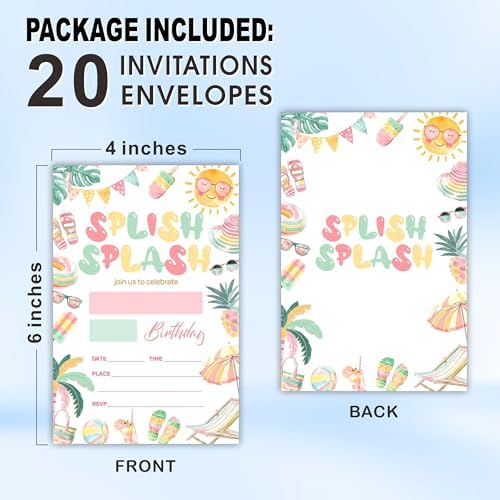 Splish Splash Birthday Invitations With Envelopes 20 Sets