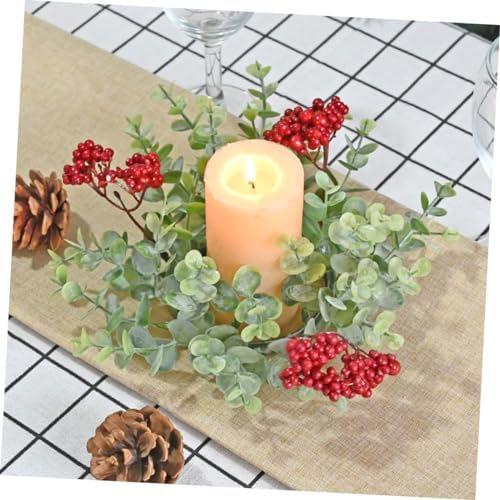 2pcs Eucalyptus Red Berry Candle Christmas Wreaths for Party