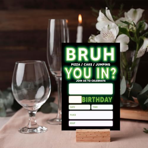 UIBOVA Birthday Invitations Glow Neon 20 Pcs 4x6 Party Invite Cards with Envelopes