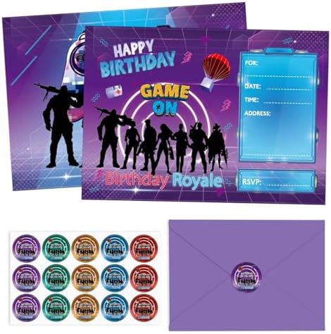 Tevxj 30 Pack Gaming Birthday Invitations with Envelopes and Stickers