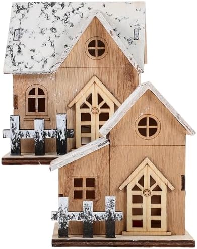 Uonlytech 2pcs Lighted Wooden Christmas Houses