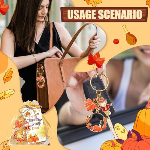 20 Sets Thanksgiving Keychains with Cards and Bags