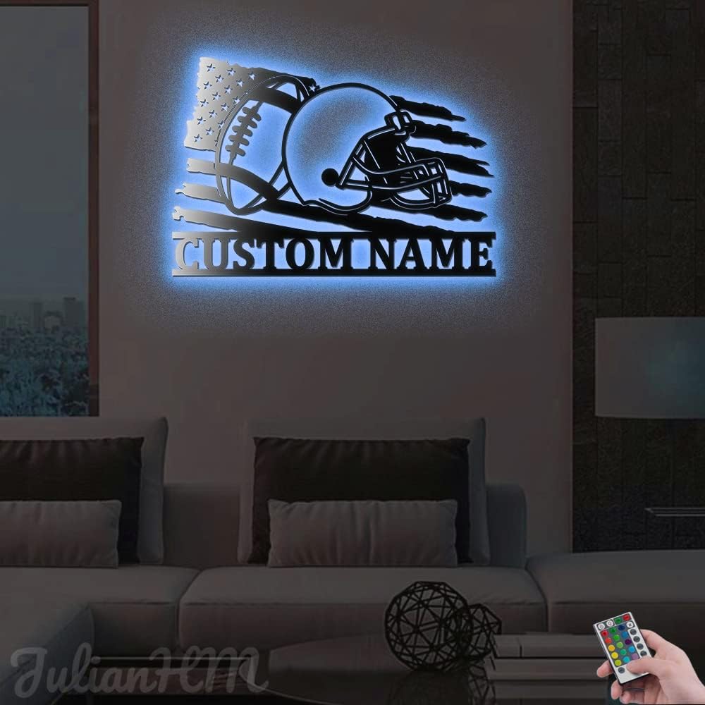 Custom Football Helmet Metal Wall Art With LED Lights 1