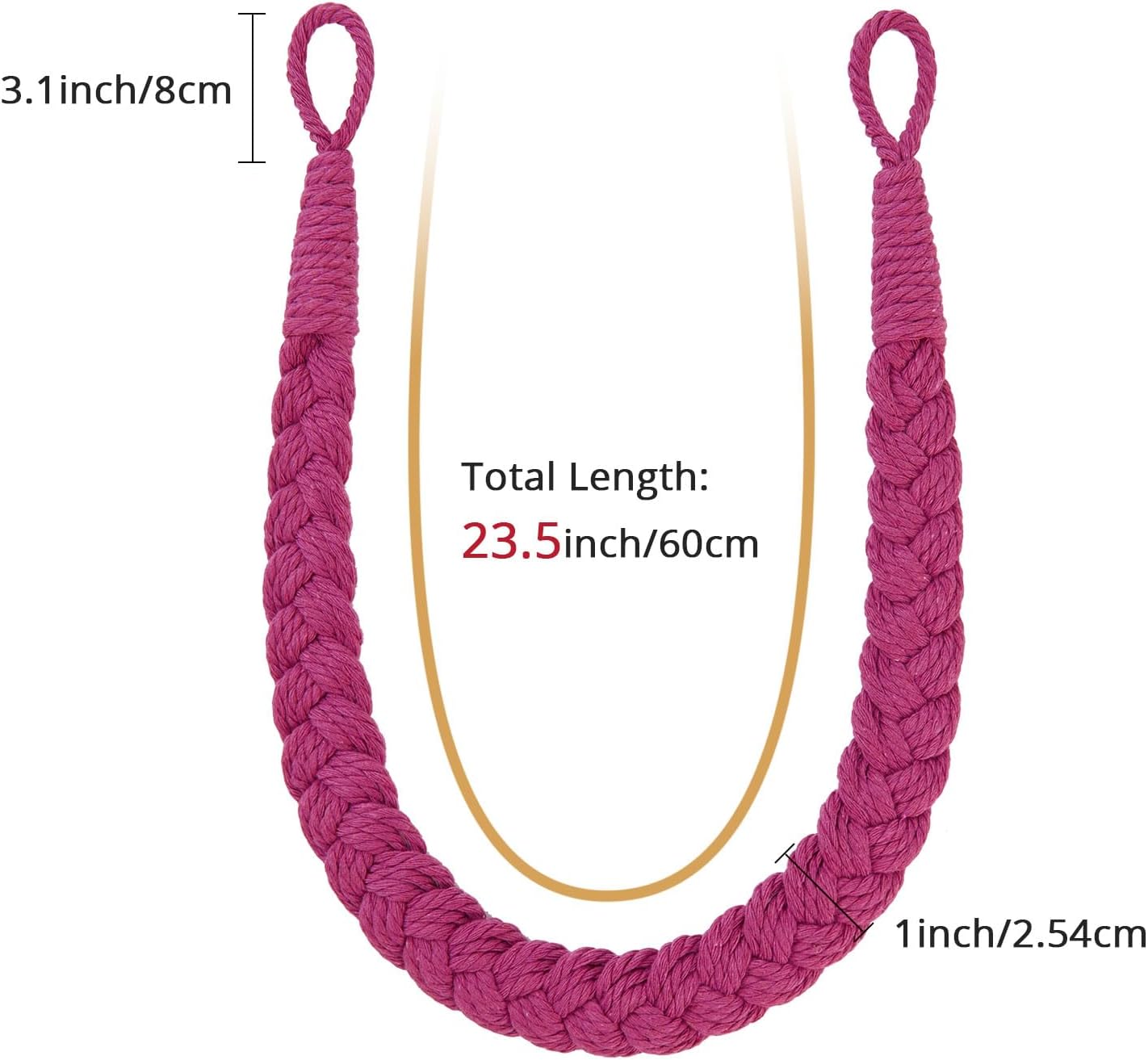 NICEEC 4 Pack Cotton Rope Curtain Tiebacks in Rose Red