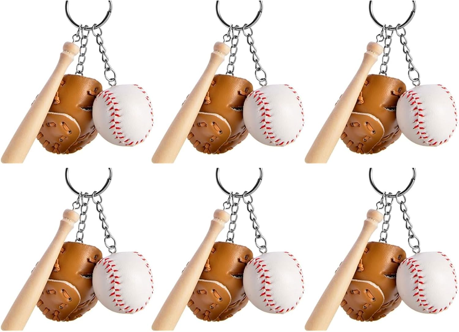 6Pcs Baseball Keyring with Bat and Glove Pendant