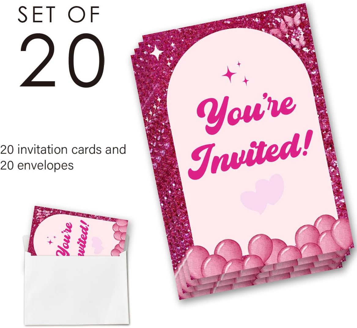 Pink Doll Birthday Party Invitations with Envelopes Set of 20