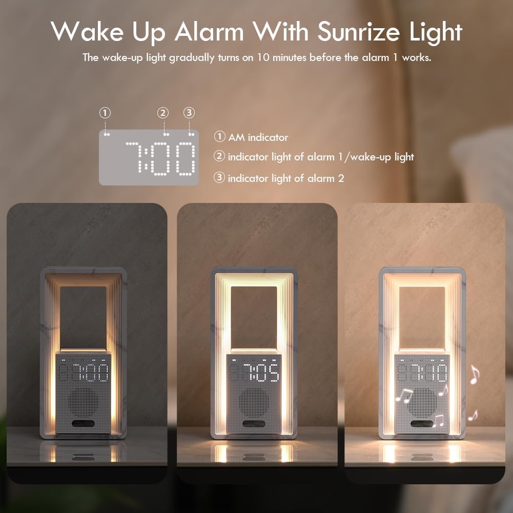 WILIT Digital Alarm Clock with Sunrise Light and White Noise