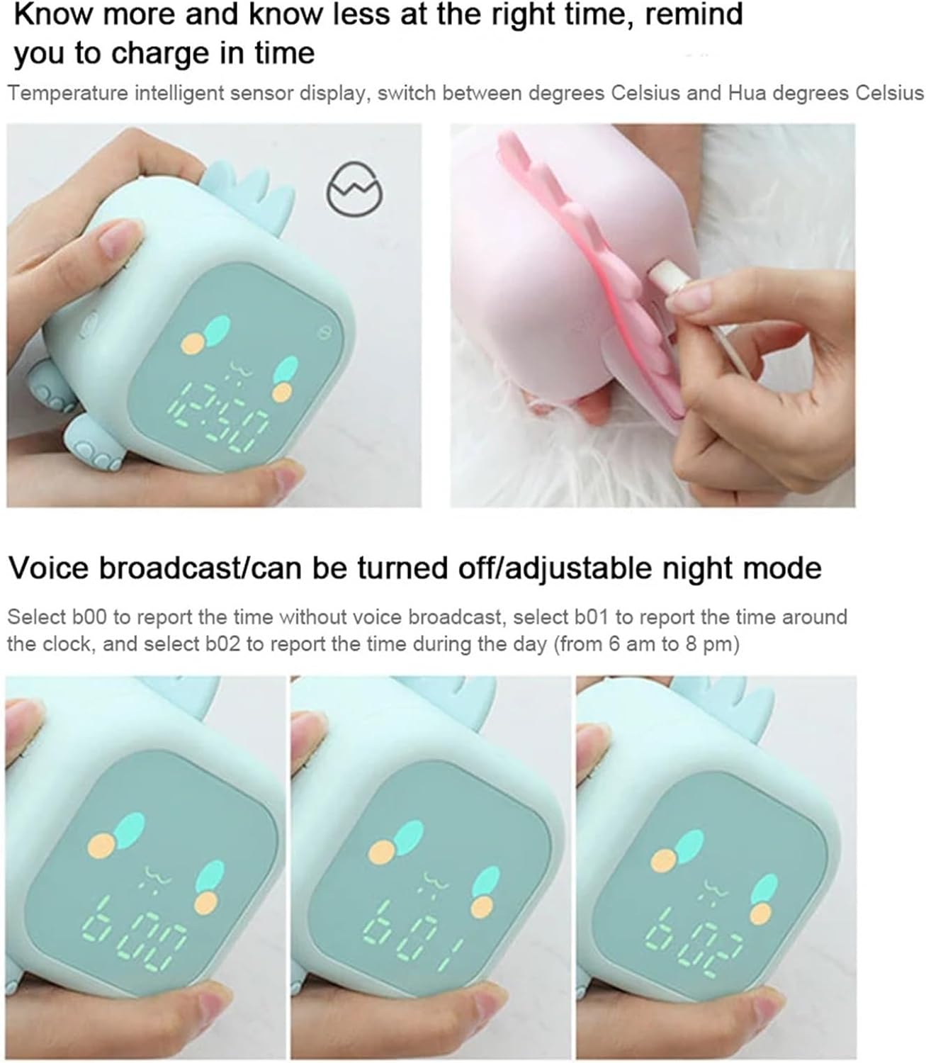 Cute Dinosaur LED Alarm Clock with Night Light