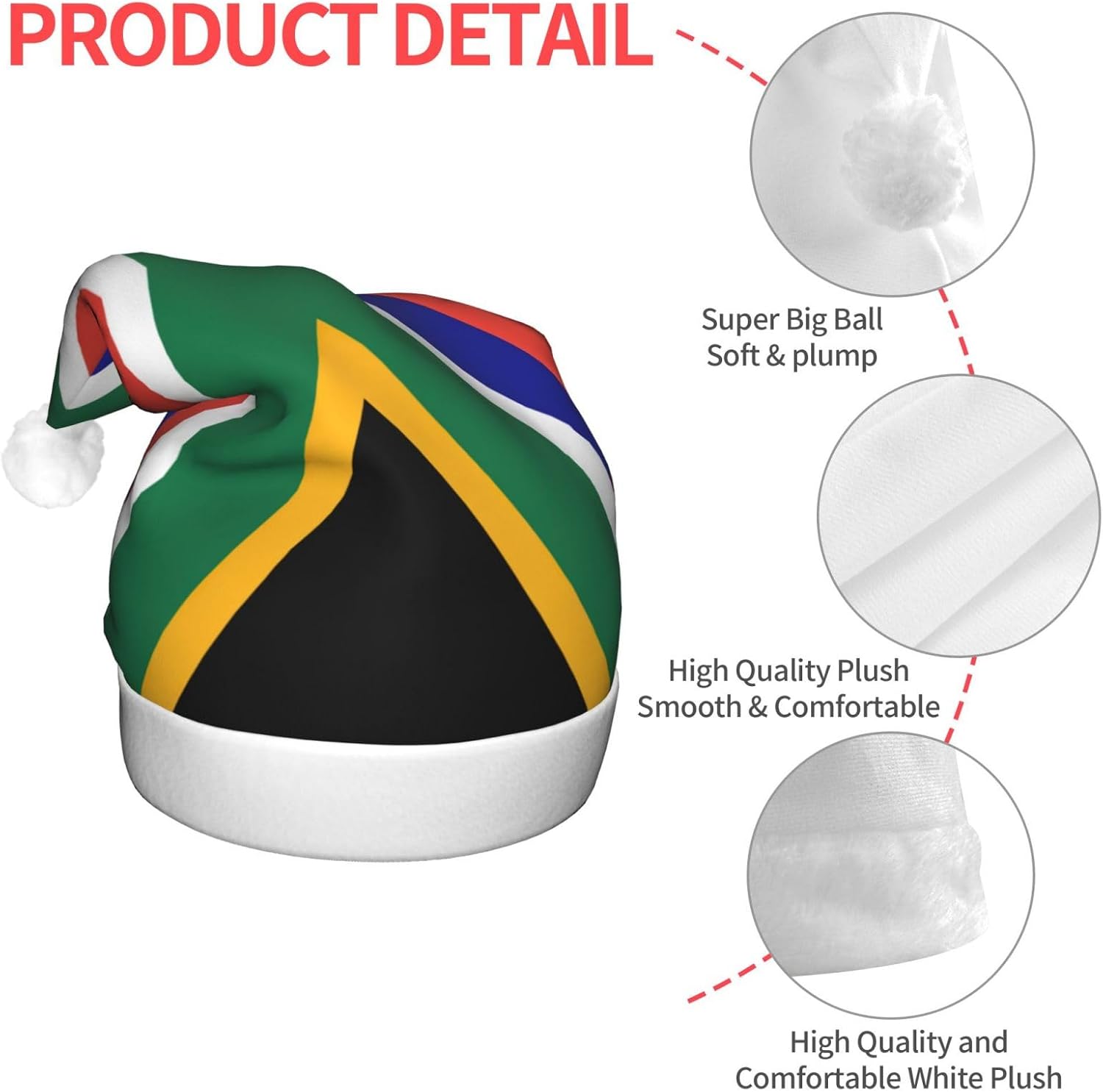 South African Flag Print Christmas Hat with LED Lights