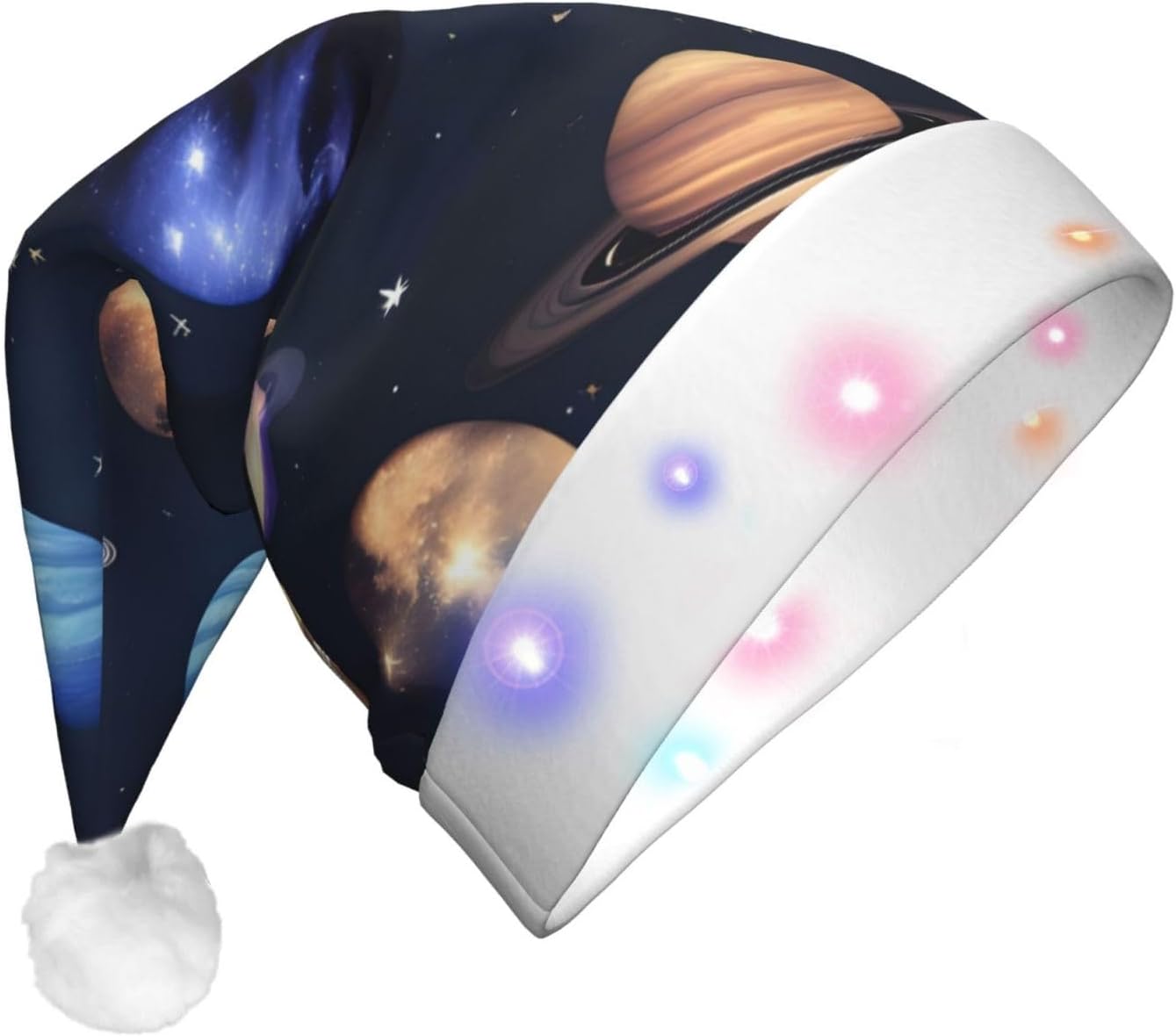 Planets Stars Milky Way Galaxy Print Christmas Hat with LED Light