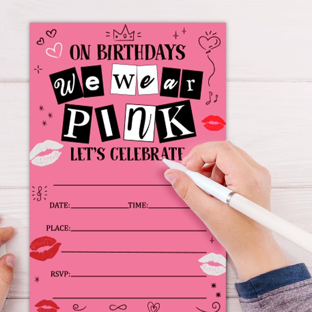 Pink Themed Birthday Party Invitations Set 30 Cards Envelopes