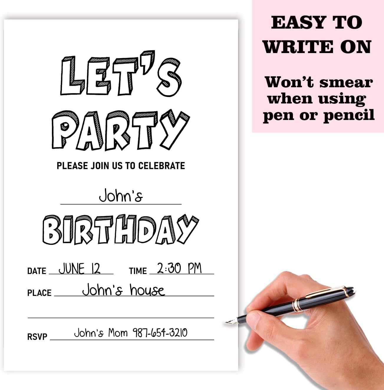 Nopoben Lets Party Invitation Cards for Kids 20pc Black and White