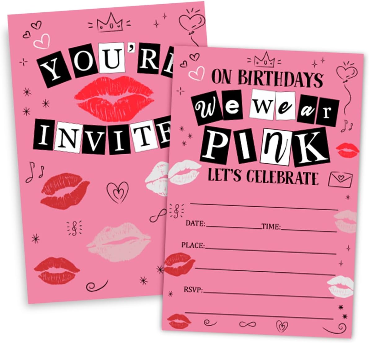 Pink Themed Birthday Party Invitations Set 30 Cards Envelopes