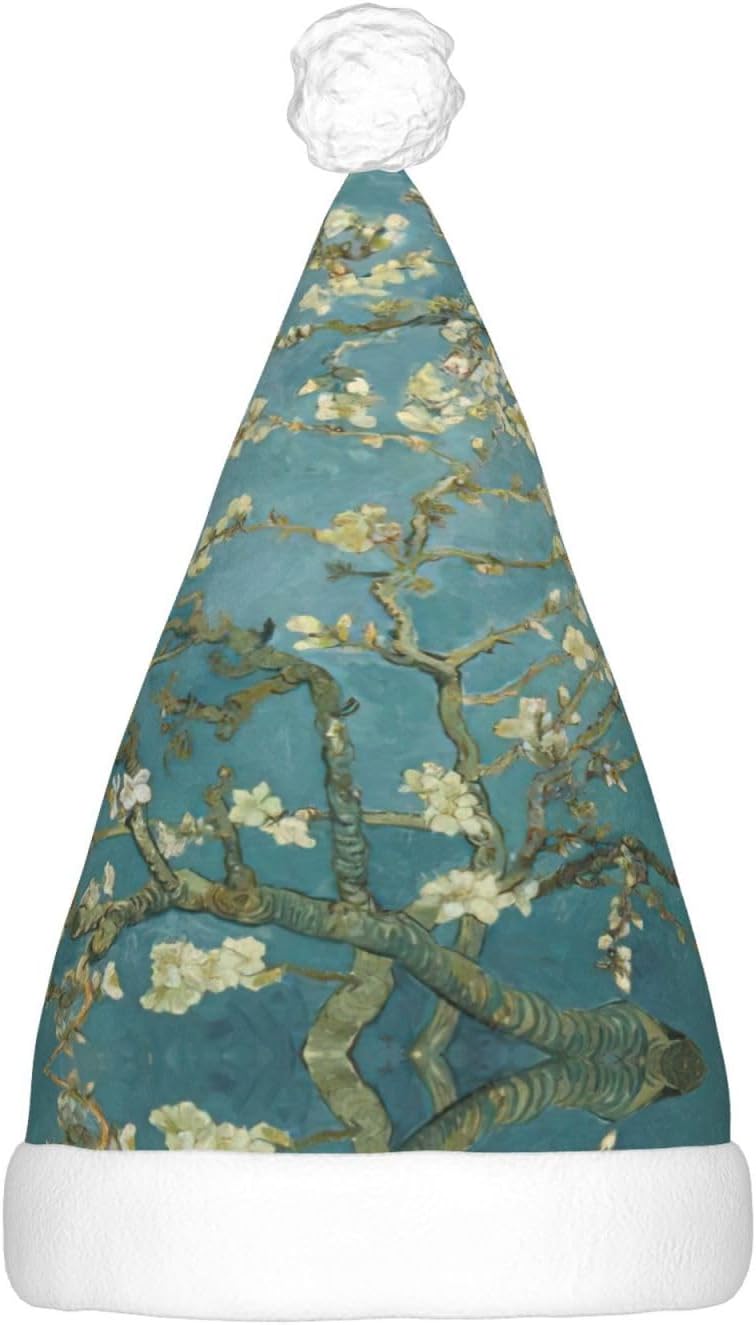 Almond Blossom Print Christmas Hat with LED Lights