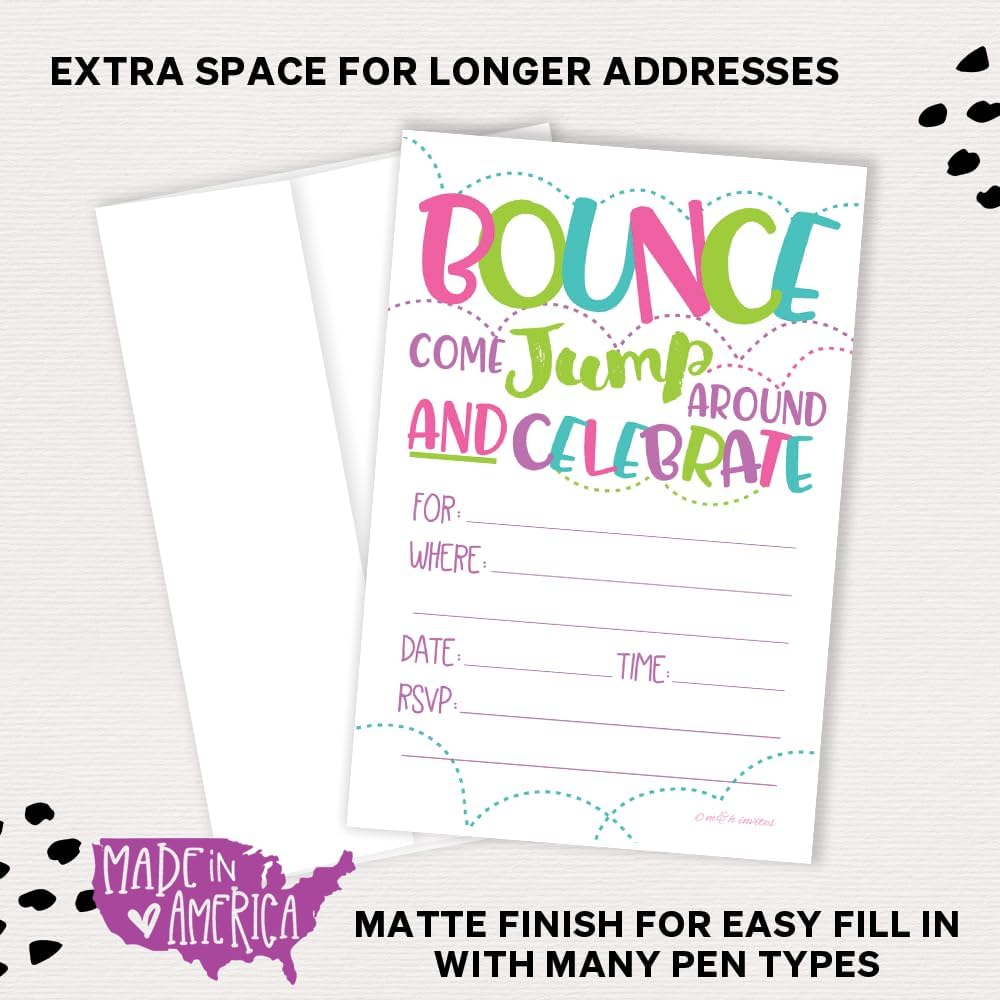 Girl Bounce House Party Invites 20 Count With Envelopes