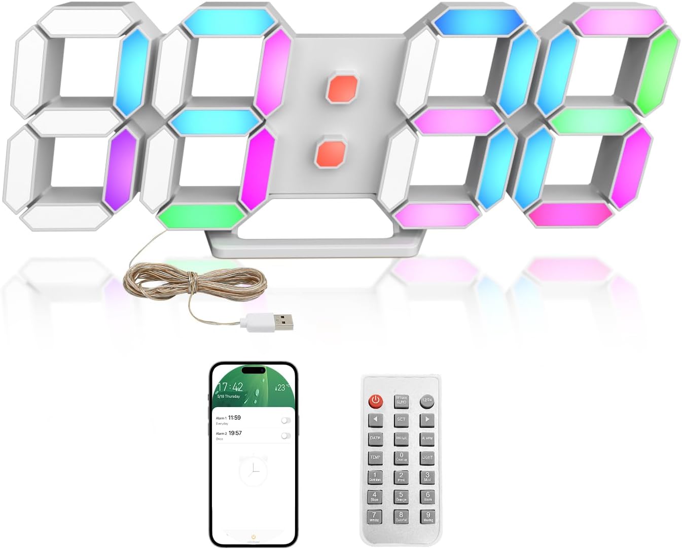 APP Control LED Digital Alarm Clock 3D Wall Clock