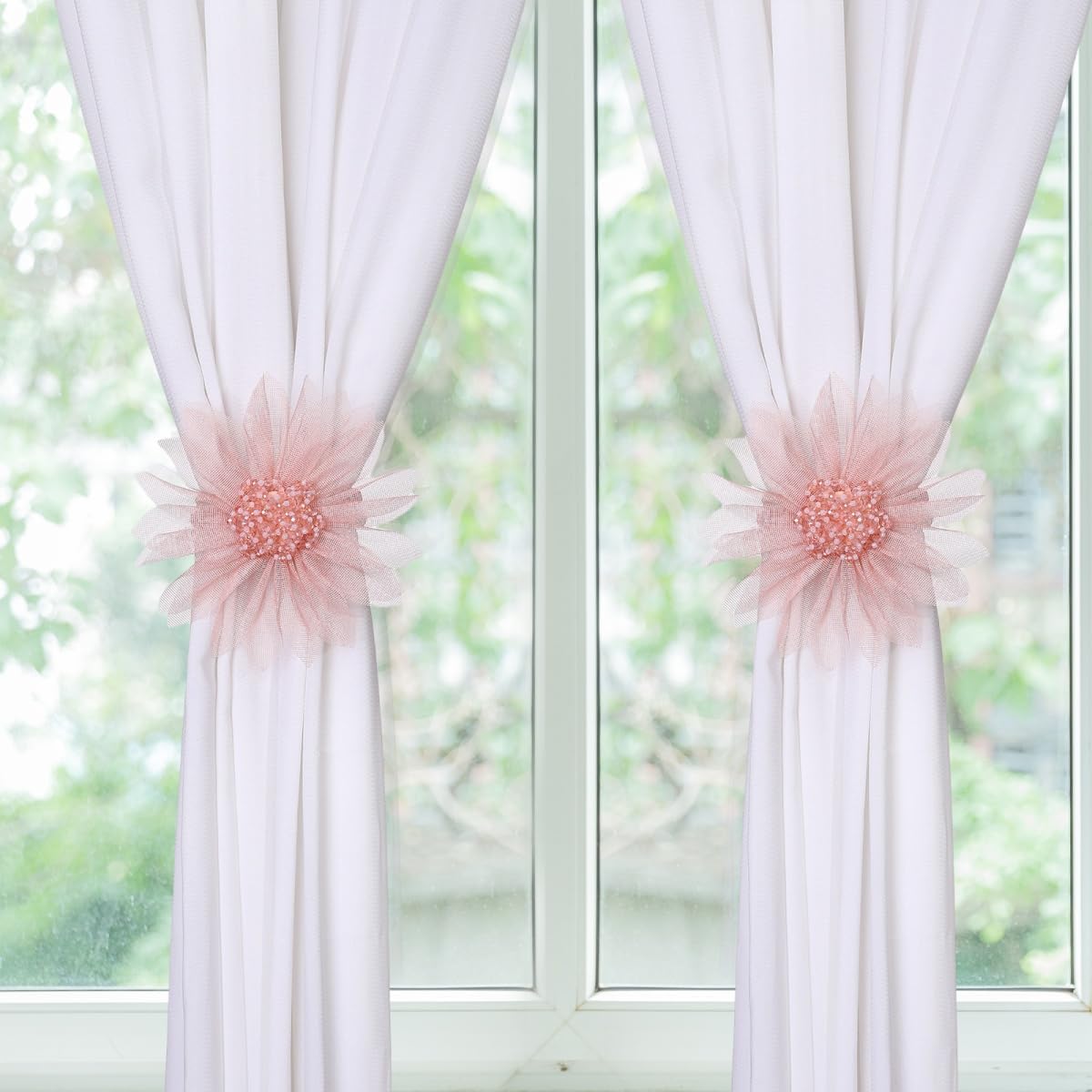 SUQ I OME Crystal Flower Magnetic Curtain Tieback Holdback - Pink