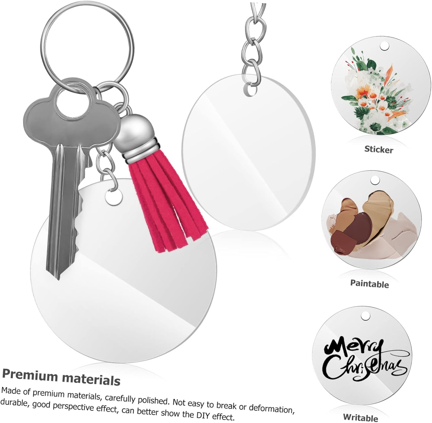 1Set Acrylic Keychain with Tassels and Jump Rings for DIY Crafts