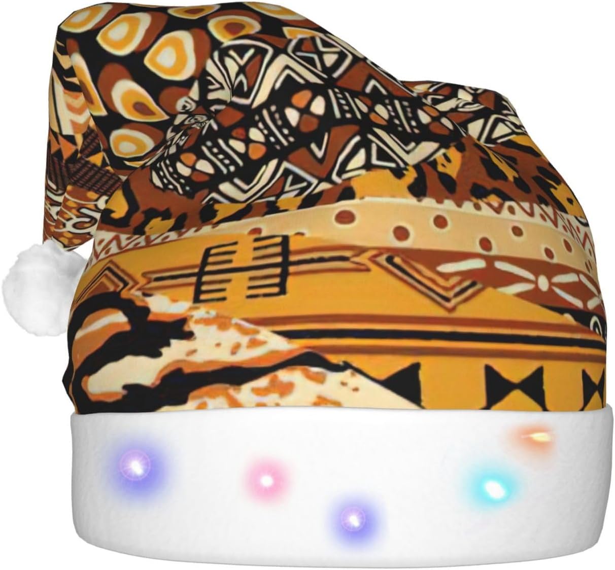 African Style Patchwork Print LED Christmas Hat for Adults