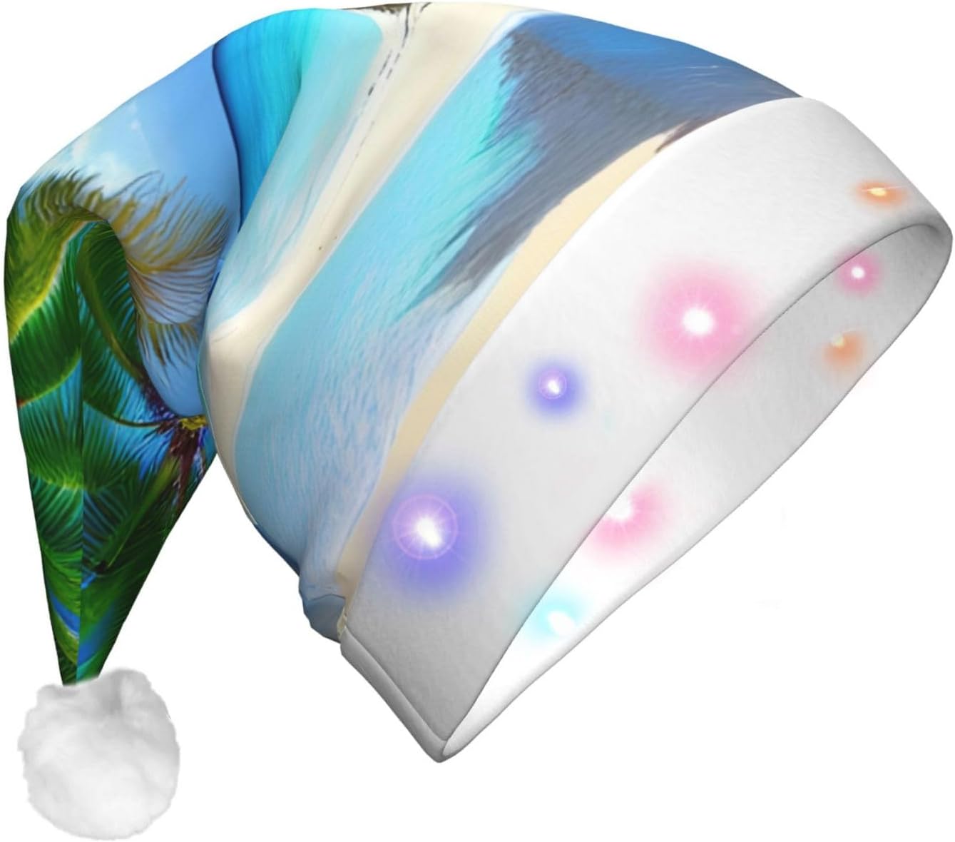 Palm Trees And Clear Sea Print Christmas Hat With LED Lights