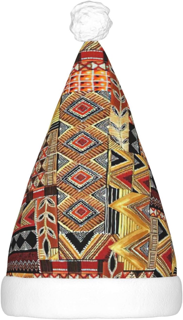 African Textile Patchwork Print LED Christmas Hat for Adults