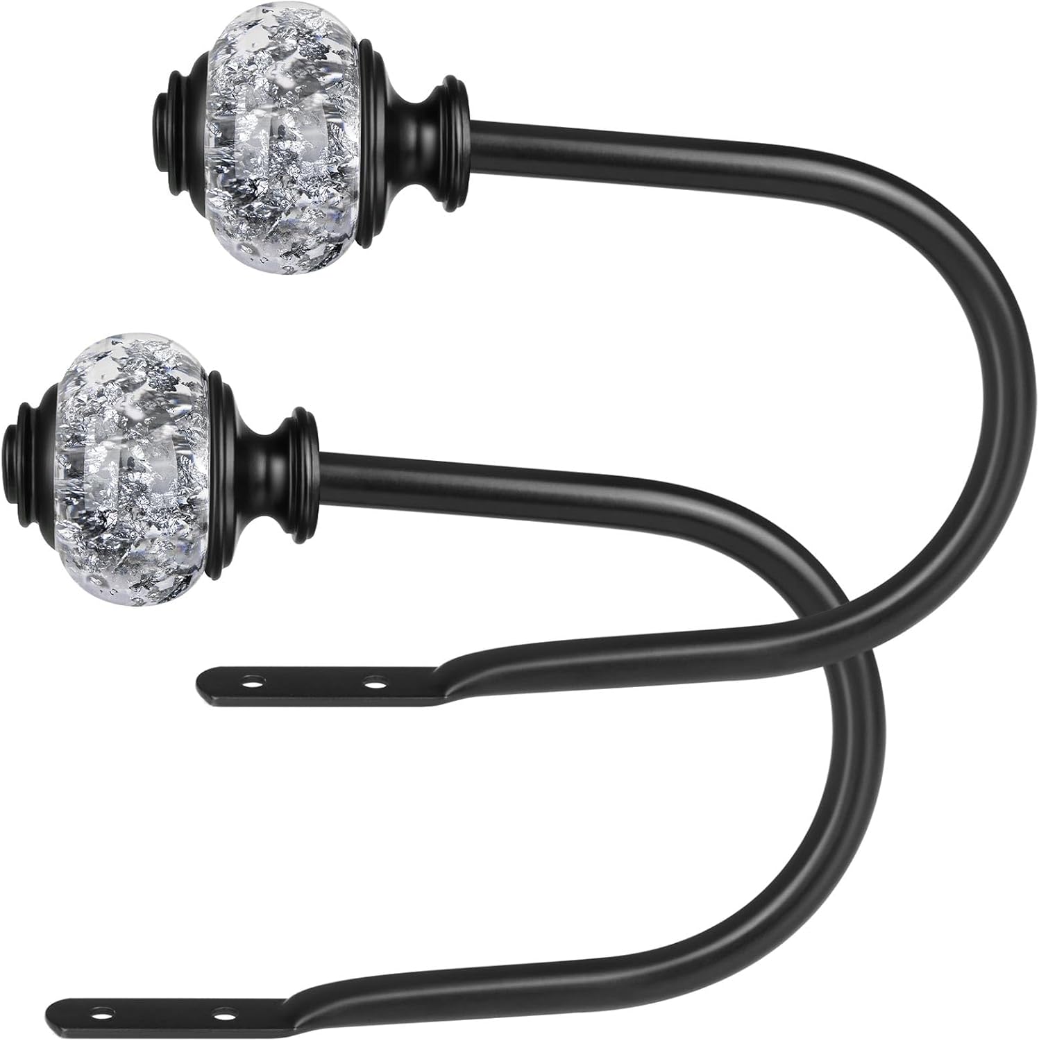 2 Pack Black Curtain Holdbacks with Crystal Finials
