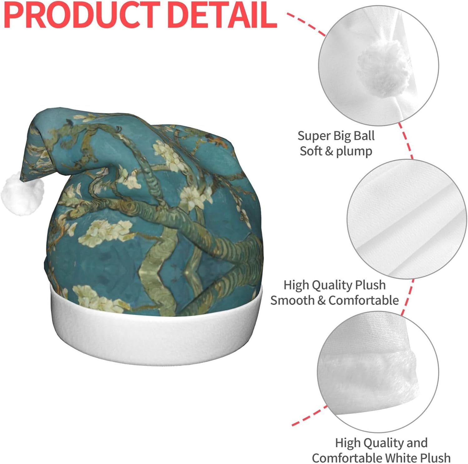 Almond Blossom Print Christmas Hat with LED Lights