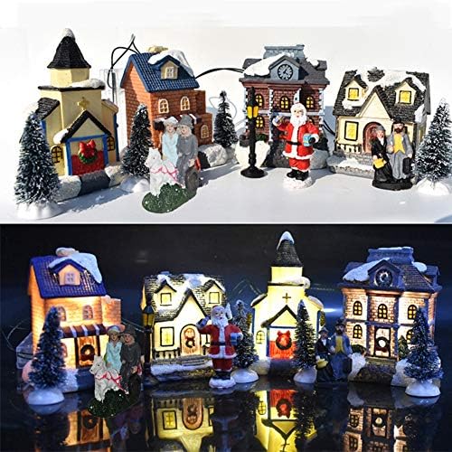Forart 10Pcs Resin Christmas Village Set with LED Lights